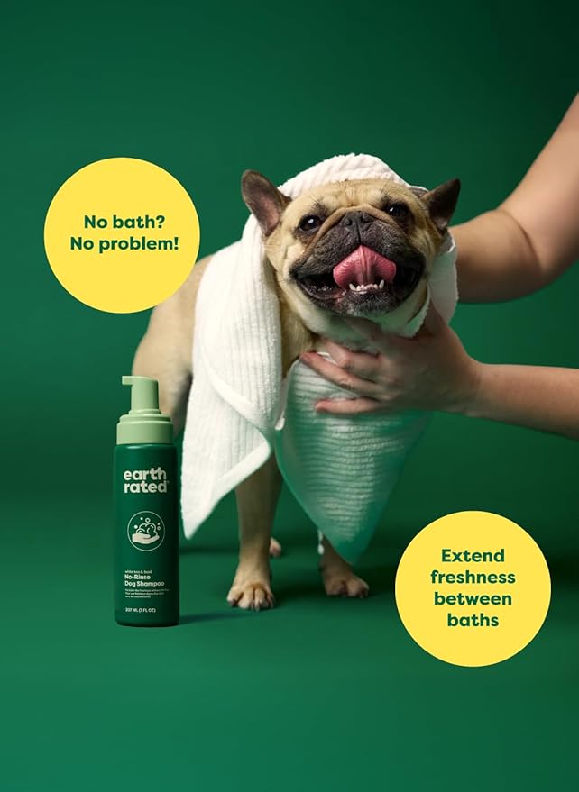 Earth Rated Waterless Dog Shampoo & Conditioner, Convenient No-Rinse Wash for Cleaning, Conditioning & Detangling, for All Coat Types, Refreshing White Tea and Basil Scent, 7 oz