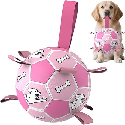 Domchan Dog Soccer Ball, Interactive Toys for Tug of War, Puppy Birthday Gifts, Tug Toy, Water Toy, Durable Balls for Small & Medium Size(6 inch-Pink)