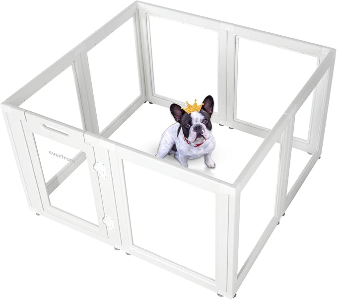 EVERFRONT Clear Acrylic Plastic Dog Playpen - Clear Dog Play Pen - Easy Assemble Acrylic Dog Playpen - Puppy Playpen, Cat Playpen, Small Animal Playpen, Dog Play Pen Indoors (White, 30.3" H, 8PCS)