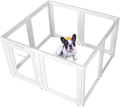 EVERFRONT Clear Acrylic Plastic Dog Playpen - Clear Dog Play Pen - Easy Assemble Acrylic Dog Playpen - Puppy Playpen, Cat Playpen, Small Animal Playpen, Dog Play Pen Indoors (White, 30.3" H, 8PCS)