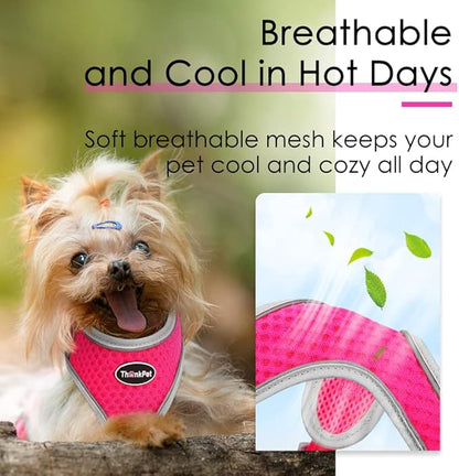 ThinkPet Reflective Breathable Soft Air Mesh No Pull Puppy Choke Free Over Head Vest Harness for Puppy Small Medium Dogs and Cats Rose Red Large