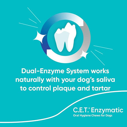 Virbac C.E.T. Enzymatic Oral Hygiene Chews for Small Dogs - Plaque & Tartar Control - Single Layer Beefhide with Exclusive Dual-Enzyme System & Tasty Chicken Flavor - Easy to Give Dog Dental Chew
