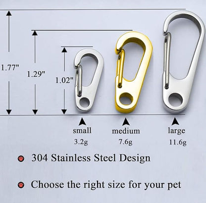 Dog Tag Clips / 2 Pack/Multiple Size 304 Stainless Steel Quick Clip with Rings/Easy Change Dog Cat ID Tag Holder for Small pet Collars and Harnesses.(2 Medium Gold)