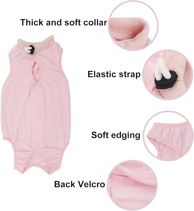QIYADIN Cat Recovery Suit, Surgical Recovery Clothes for Abdominal Wound or Skin Disease, Cats Onesie After Surgery and Spay, E-Collar Alternative Pajama Suit (Pink, Medium)