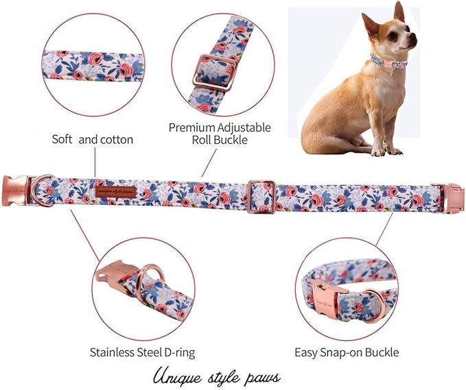 Unique style paws Dog Collar Metal Buckle Red Rose Puppy Collar Flower Gift Durable Cute for Small Medium Large Boys Girls Dogs