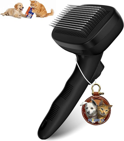 YOYUPETA Dog Self Cleaning Slicker Brush for Shedding, Ideal for Short Long Haired Dogs, Including Cat. Removes Loose Fur, Undercoat, Mats, Tangled Hair. Suit for Large Medium Small Animal, Black