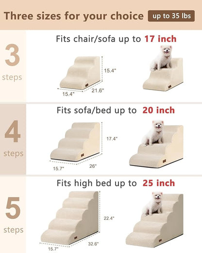 Aodisman Dog Stairs Ramp for Bed and Couch,4 Step Dog Steps for Small Dogs,Pet Stairs with Non-Slip Bottom for Old Cats,Indoor Pet Steps,Comfort,Durable,17.4" H,Beige