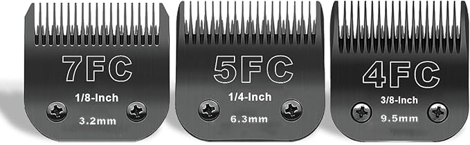 DODAER 7FC+5FC+4FC Black Detachable Pet Dog Grooming Clipper Stainless Steel Blades Set,Compatible with Andis,Oster A5,Wahl KM10 Series Clippers,3 Pack