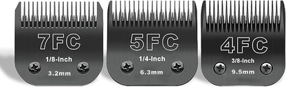 DODAER 7FC+5FC+4FC Black Detachable Pet Dog Grooming Clipper Stainless Steel Blades Set,Compatible with Andis,Oster A5,Wahl KM10 Series Clippers,3 Pack