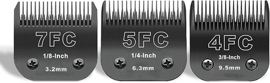 DODAER 7FC+5FC+4FC Black Detachable Pet Dog Grooming Clipper Stainless Steel Blades Set,Compatible with Andis,Oster A5,Wahl KM10 Series Clippers,3 Pack