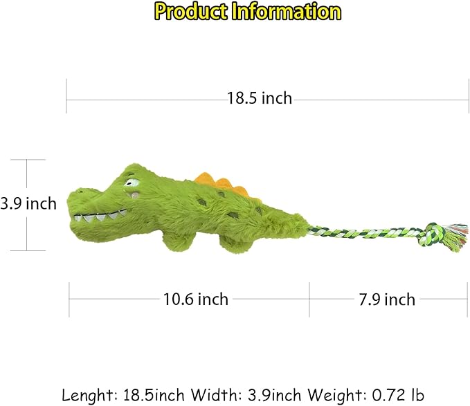 Long-Tailed Squeaky Alligator Dog Toy for Small Medium Dogs, Durable Plush Chew Toys for Aggressive Chewers, Interactive Puppy Toys for Boredom Relief and Comfort