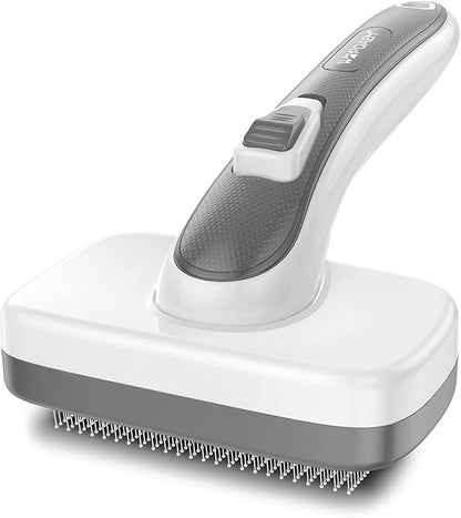 WOPQAEM Self Cleaning Slicker Brush for Dog, Cat, Skin Friendly Shedding & Grooming Tool for Long and Short Haired Pets, Easy Clean Retractable Bristles, Grey