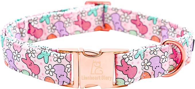 Lionheart glory Easter Dog Collar Colorful Collar for Large Dog Collars Rabbits Print Dog Collars Spring Female or Male Pet Gift Adjustable Heavy-Duty Pet Collar Holiday