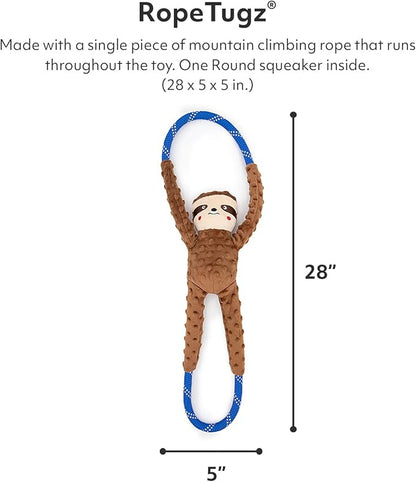 ZippyPaws RopeTugz - Durable Dog Pull Rope Toy, Interactive Tug of War for Large, Medium, & Small Dogs, Squeaky Pet Products to Keep Them Busy, Made with Heavy Duty Climbing Rope - Sloth