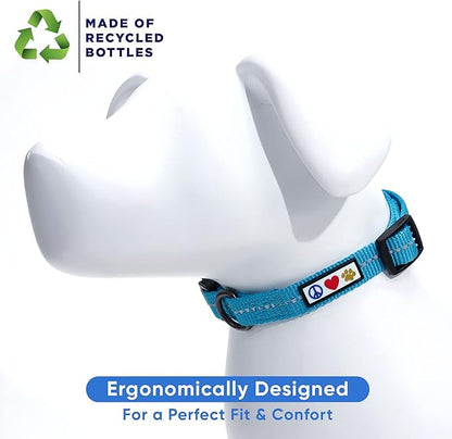 Pawtitas Recycled Dog Collar with Reflective Stitched Puppy Collar Made from Plastic Bottles Collected from Oceans Large Teal Turquoise Wave