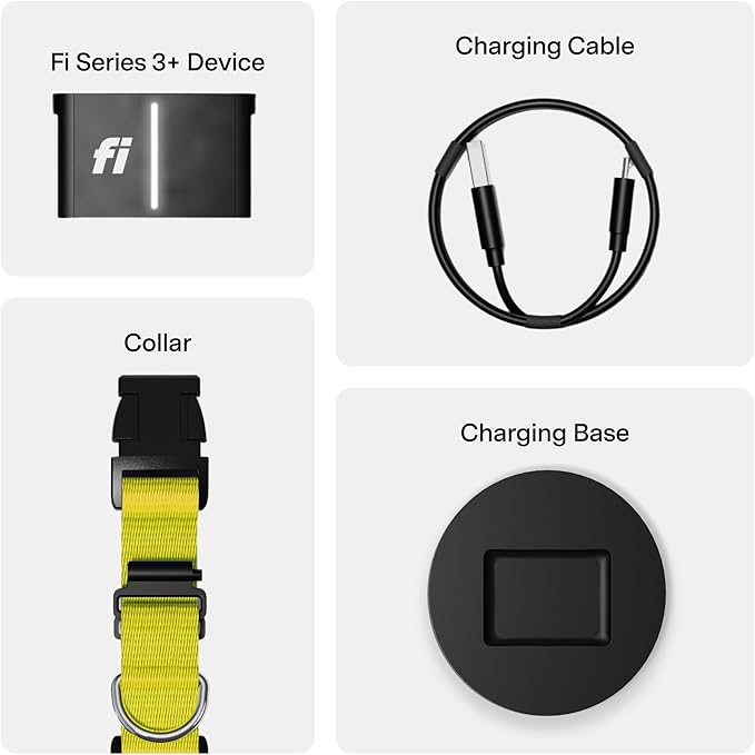 New Fi Series 3+ Smart Dog Tracker Collar [12 Month Membership Included] GPS Tracker for Dogs with Health & Behavior Monitoring, Escape Alerts, Waterproof, LED, Apple Watch Compatible (Yellow, Small)