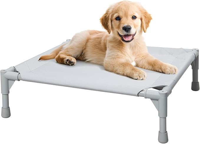 Love&go Elevated Dog Bed with Metal Frame, Cooling Raised Pet Cot for Dog and Cat (S - Grey, Small-18.5x18.5x5.5 inch)