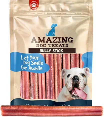 Amazing Dog Treats - 6 Inch Medium Size Bully Sticks (20 Count) - Bulk Bully Sticks for Dogs - No Hide Bully Stick Dog Bones