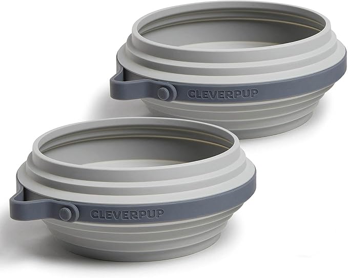 Cleverpup, Large 7-Piece Bistro Box Dog Food Travel Kit, 12-Cup Kibble Storage, 2 Silicone Bowls, Mat & Scoop - Premium Portable Pet Food Kit for Weekends, Overnights, Daycare & Camping, Graphite