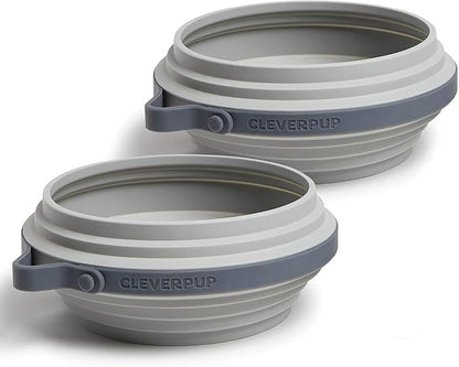 Cleverpup, Large 7-Piece Bistro Box Dog Food Travel Kit, 12-Cup Kibble Storage, 2 Silicone Bowls, Mat & Scoop - Premium Portable Pet Food Kit for Weekends, Overnights, Daycare & Camping, Graphite