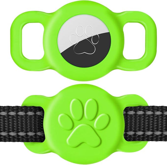 Dynmeow Dog Cat Collar Holder Compatible with Airtag, Anti-Lost Silcione Holder for 3/8 and 5/8 Inch Wide Collars, Green, S(1 Pack)