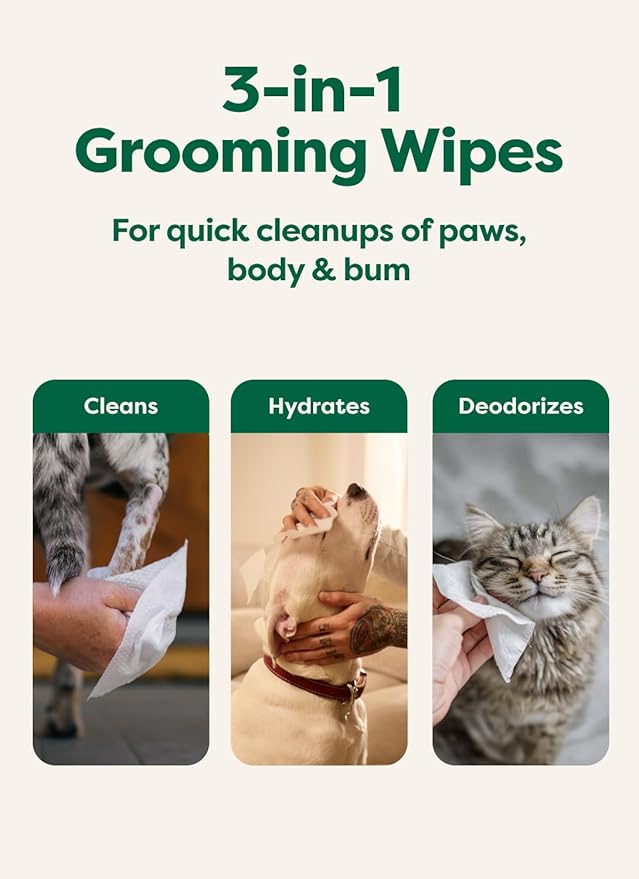 Earth Rated Pet Wipes for Dogs and Cats, Hypoallergenic, 3-in-1 Cleaning, Deodorizing and Hydrating, for Grooming Paws, Body and Butt, New White Tea and Basil Scent, 100 Count
