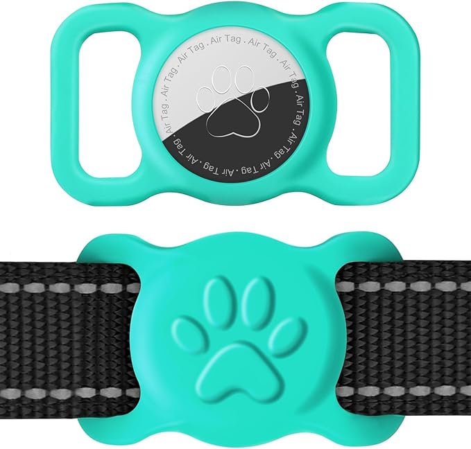 Dynmeow Dog Cat Collar Holder Compatible with Airtag, Anti-Lost Silcione Holder for 3/4-1" inch Wide Collar, Turquoise, M(1 Pack)