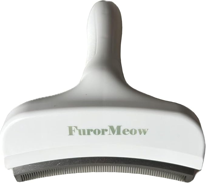 FurorMeow Pet Deshedding Tool with Curve Blade, Cat Grooming Brush, Tight V-shaped Teeth Shedding Comb for Cats and Dogs (White, Large)