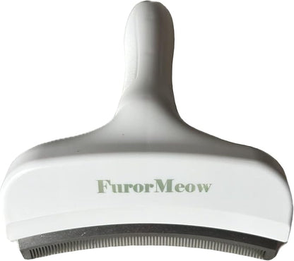 FurorMeow Pet Deshedding Tool with Curve Blade, Cat Grooming Brush, Tight V-shaped Teeth Shedding Comb for Cats and Dogs (White, Large)