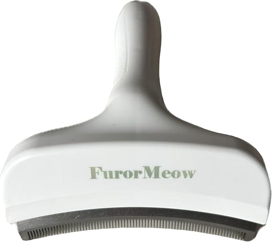 FurorMeow Pet Deshedding Tool with Curve Blade, Cat Grooming Brush, Tight V-shaped Teeth Shedding Comb for Cats and Dogs (White, Large)