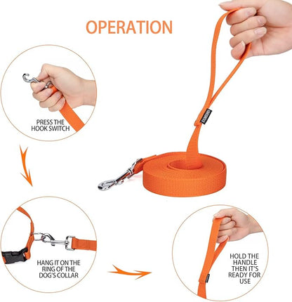 Siumouhoi Strong Durable 15ft Nylon Dog Training Leash, 1 Inch Wide Traction Rope, for Small and Medium Dog (Orange, 15 Feet)