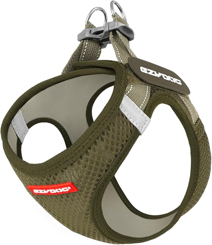 EzyDog FORMFIT Dog Harness for Small Sized Dog - All Weather Breathable Mesh Small Dog Harness with Reflective Trim, Easy Hook & Loop Closure, Sturdy Buckle, & D-Ring (Olive, L)