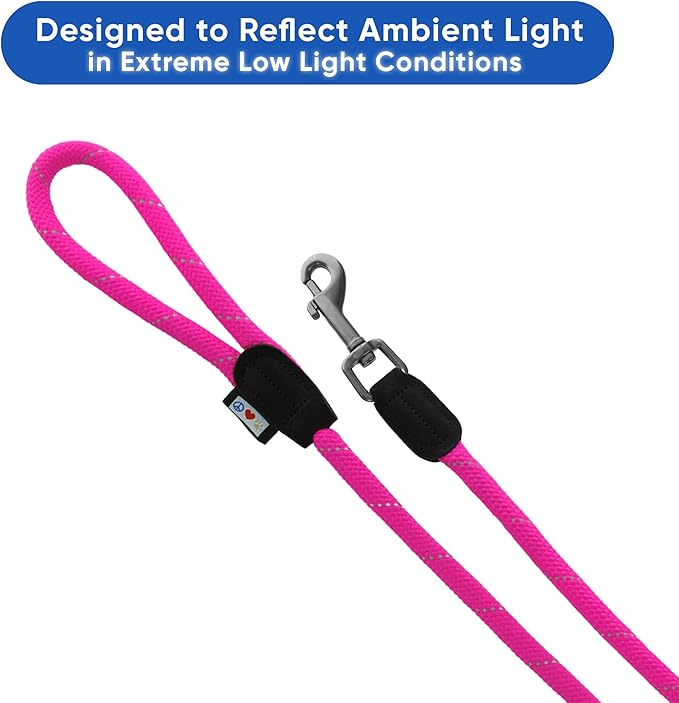 Pawtitas Double Leash for Two Dogs Great for Walking & Training Comfortable Shock Absorbing Reflective Pet Rope Leash for 2 Dogs 6ft - Medium/Large - Pink