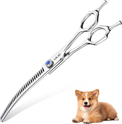 ULG 7.0" Curved Professional Dog Grooming Shears 30-Tooth Precision Thinning (55-60%) Japanese 440C Stainless Steel Adjustable Tension & Universal Left & Right Hand Use