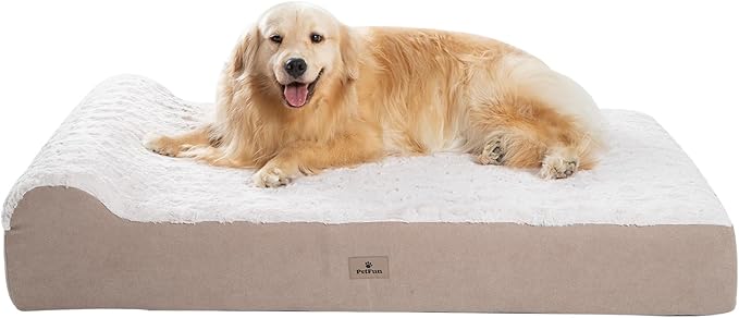 PetFun Jumbo Orthopedic Dog Bed for Large Dogs - 7-inch Thick Memory Foam Dog Bed with Pillow Removable Cover Machine Washable (Off-White | Textured Plush), 50''L x 34''W x 10''Th I Extra Large