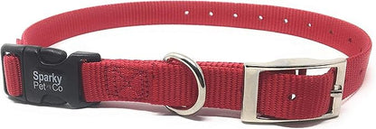Sparky Pet Co - ECollar Replacement Strap - Easy Release Double Buckle Dog Collar - Rugged Nylon - Adjustable - D Ring - Quick Release Metal Clasp - for Invisible Fence Systems - 1" x 28" - Red