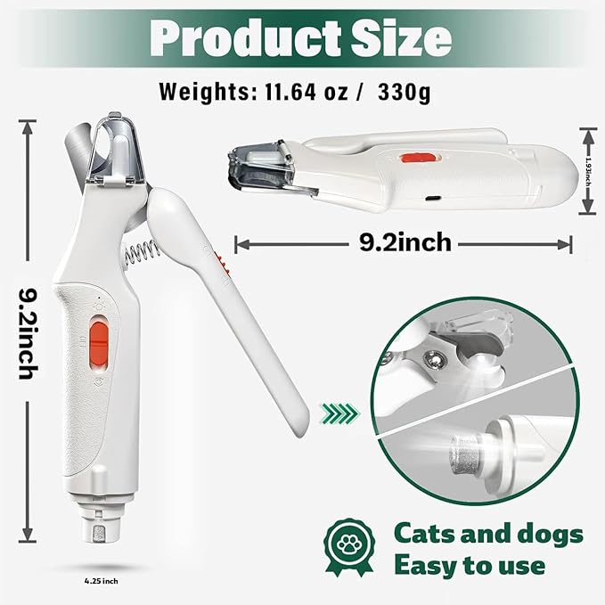 CATPICK 2-in-1 Cat Nail Clippers & Dog Nail Clippers Trimmers for Large Medium Small Dogs Cats Claw Trimmer Quick Sensor and Safety Guard USB Rechargeable with 2 LED Lights Dogs Nail Trimmer