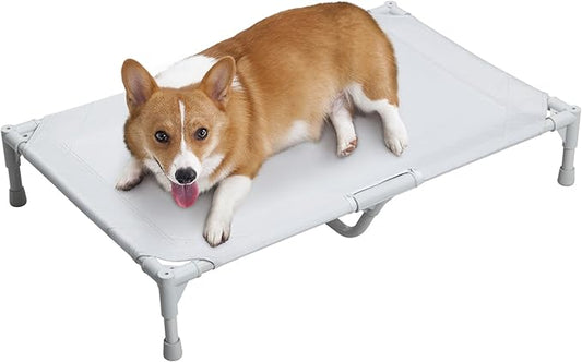 Love&go Elevated Dog Bed with Metal Frame, Cooling Raised Pet Cot for Dog and Cat (M - Grey, Medium-29.9x19.5x5.5 inch)