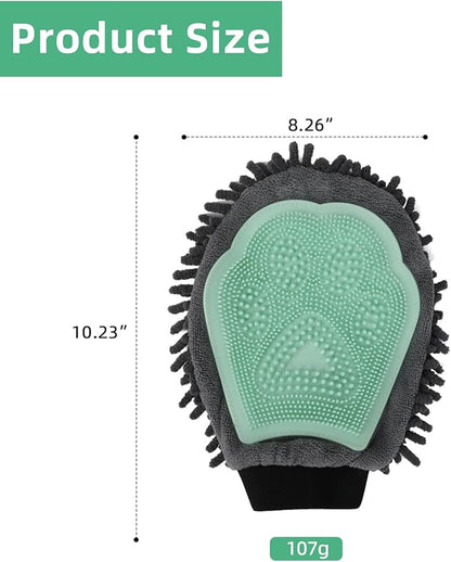 Histotree Dog Double-Sided Bath Glove Cleaning Massage Brush,Chenille Water Absorbing Gloves for Dogs and Cats,Pet Grooming Tool for Gentle Hair Removal
