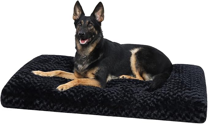 KSIIA Washable Dog Bed Anti-Slip Dog Crate Beds Deluxe Plush Kennel Pad Comfy Pet Sleeping Mat for Large Dogs, 35" x 23", Black