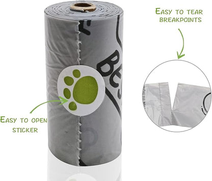 Dog Poop Bag Dispenser with Flashlight|Dog Poop Bag Holder with Leash Clip|Hands-Free Leash Holder with Straps and 1 Roll Waste Bags (Light Grey)
