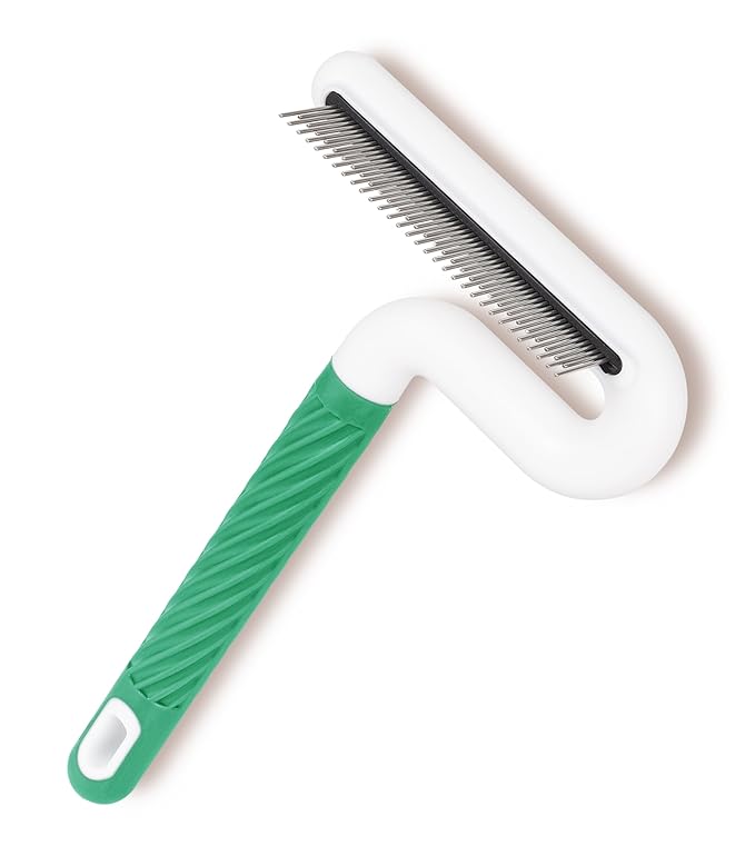 Pet Flea Comb for Dogs & Cats - Grooming Tool with Long & Short Steel Teeth, Safely Removes Tangles and Knots, Gentle Detangling Brush for Pet Hair (TG2043)(Green)