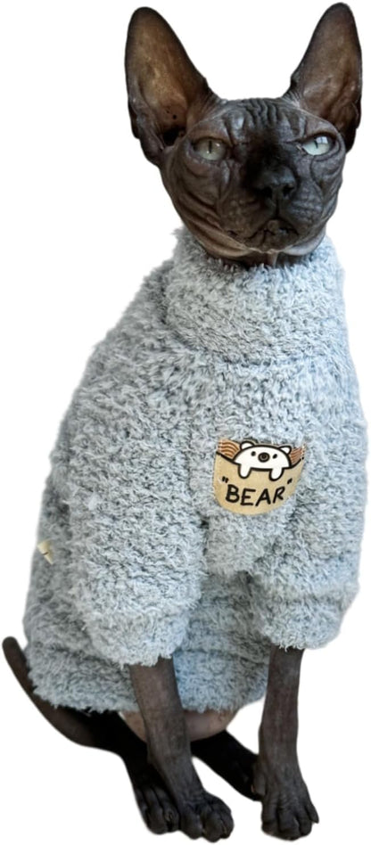 Sphynx Cat Clothes Hairless Cat Super Soft Warm Fleece T Shirt Elastic Winter Sweater Outfit, Pet Clothes for Sphynx Cat Coat for Cats and Small Dogs Apparel (Blue, Small)