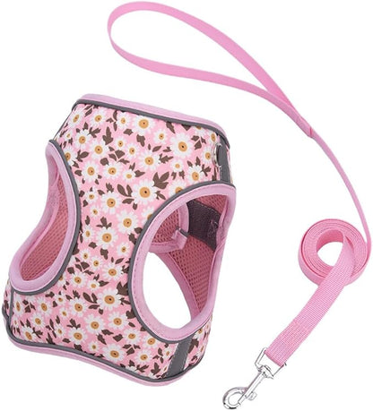 Step in Dog Harness and Leash Set, Flower Adjustable Easy Walk Puppy Harnesses, Soft Mesh No Pull Pet Vest Harness for Small Medium Dogs(Daisy, S)