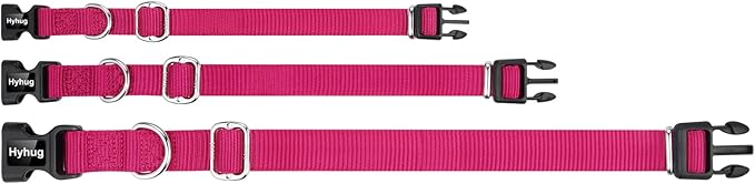 Hyhug Medium Dog Collar:Heavy-Duty Quick-Release Nylon Buckle, Adjustable & Durable, Cute Dog Collar (Medium, Rose Red)