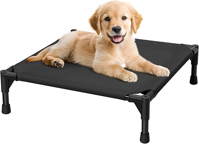Love&go Elevated Dog Bed with Metal Frame, Cooling Raised Pet Cot for Dog and Cat (S - Black, Small-18.5x18.5x5.5 inch)