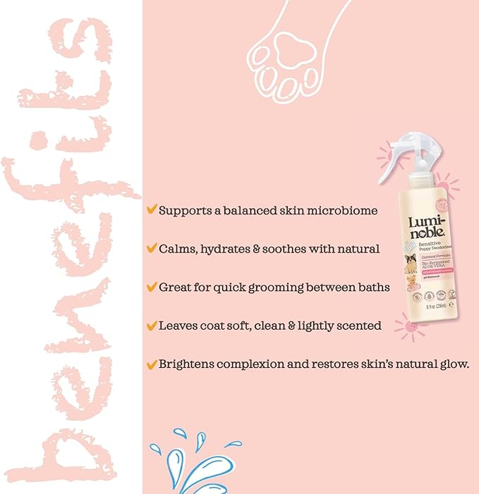 Sensitive Dog Deodorizing Spray Perfume, Oatmeal Formula Pet Cologne,Hypoallergenic Detangler Spray, Alcohol Free, Pet Odor Neutralizer for Puppies, White Musk Scent to Refresh The Skin and Coat, 8oz