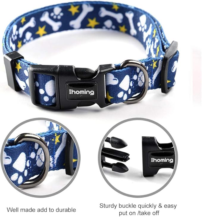 Ihoming Puppy Collar and Leash Set for Daily Outdoor Walking Running Training, Bone Design for Extra Small Boys Girls Dogs Cats Pets, XS-Up to 10LBS