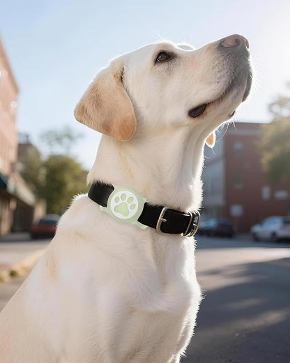 WhoseID IP68 Waterpoof Dog Airtag Holder, Stretchy Silicone Full Body Covered Apple Air Tag Holder for Dog Cat Collar Fit All Width Collar (Luminous, 1 Pack)