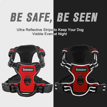 BARKBAY No Pull Dog Harness Front Clip Heavy Duty Reflective Easy Control Handle for Large Dog Walking(Red,M)